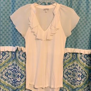 Express white ruffle neck and sleeve top